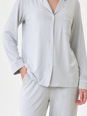 Organic Bamboo Pajama Set Soft Cooling Sleepwear Luxury Loungewear - Platinum